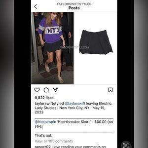 The Taylor Swift -Free People “Heartbreaker” black skort in size 8